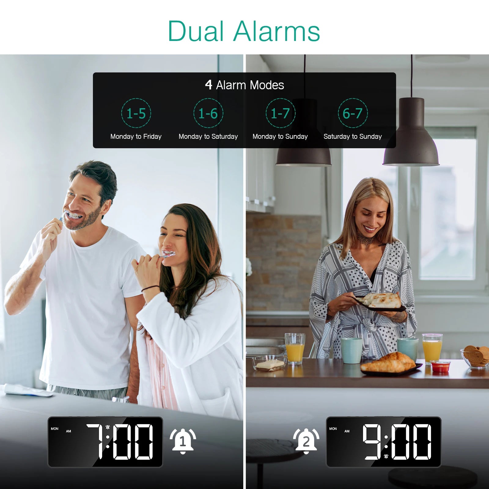 AMIR Digital Alarm Clock Large LED Display with 4 Alarm Modes, Snooze, DST, 12/24H for Bedroom & Office