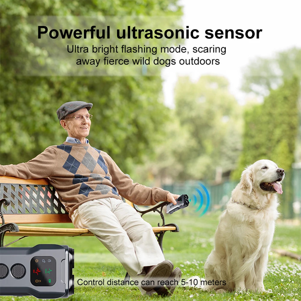 Rechargeable Ultrasonic Dog Repeller with LED Flashlight Anti-Barking Trainer