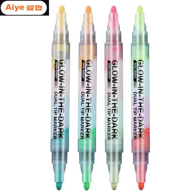 CowLost | product_id-double-ended-dual-color-glow-in-the-dark-waterproof-highlighter-pen-1-4pcs-art-supplies |1