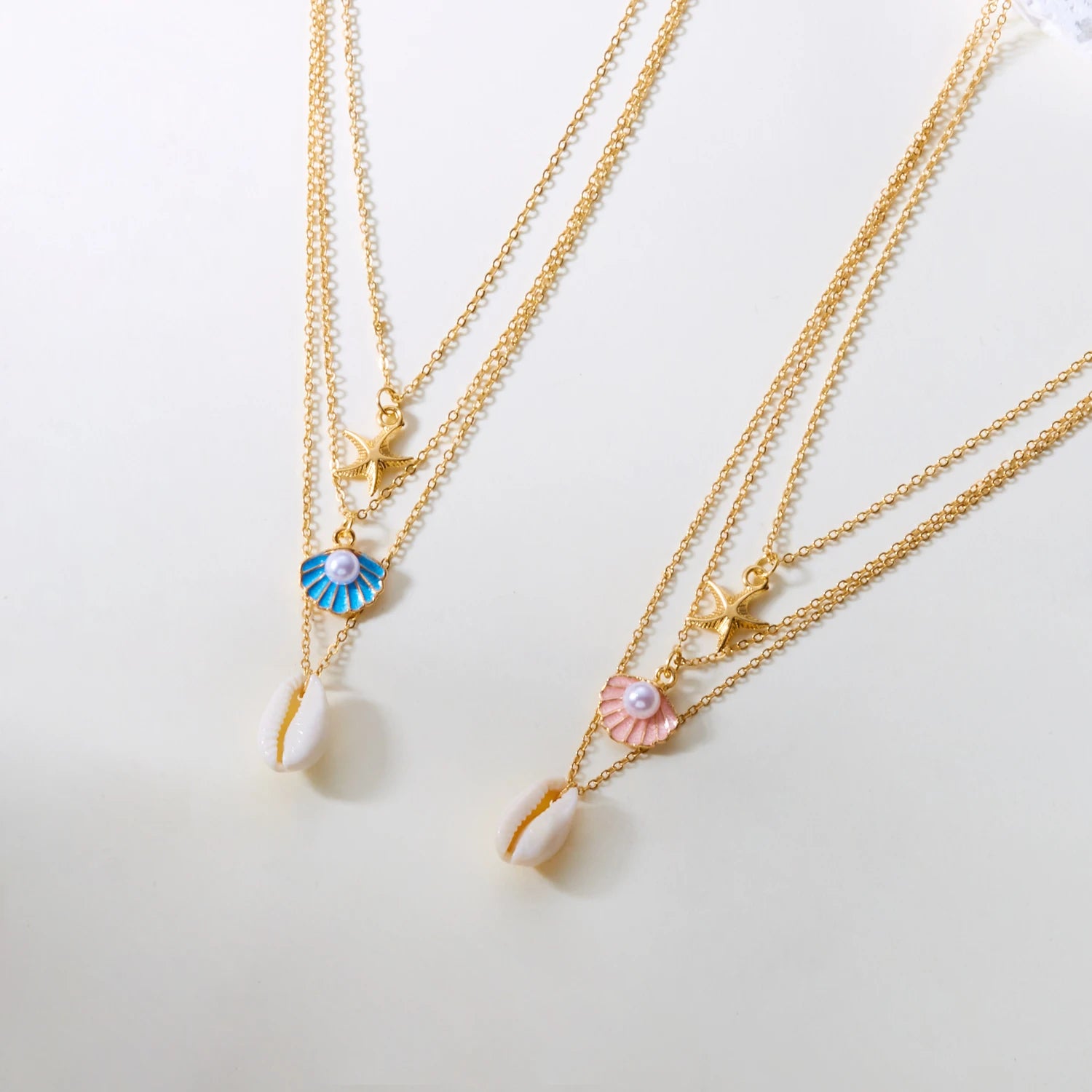 CowLost | 3pcs-bohemian-conch-starfish-pendant-necklace-for-women-conch-seashell-gold-color-metal-chain-choker-summer-beach-party-jewelry |5