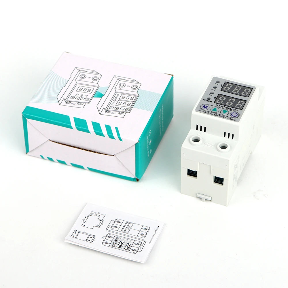 40A/63A Adjustable Digital Voltage Relay 220V Circuit Breaker Surge Protector Over & Under Current Protection