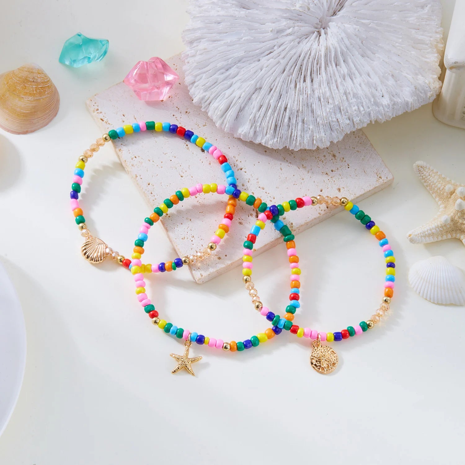 CowLost | bohemian-starfish-shell-anklet-set-for-women-colorful-rice-beads-anklet-bracelet-on-the-leg-beach-barefoot-sandal-leg-jewelry |2