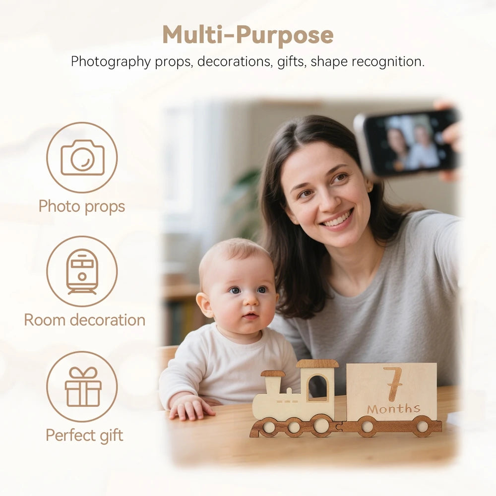 CowLost | baby-transport-accessories-wooden-baby-growth-milestone-cards-1-12-months-with-train-box-photo-props |2