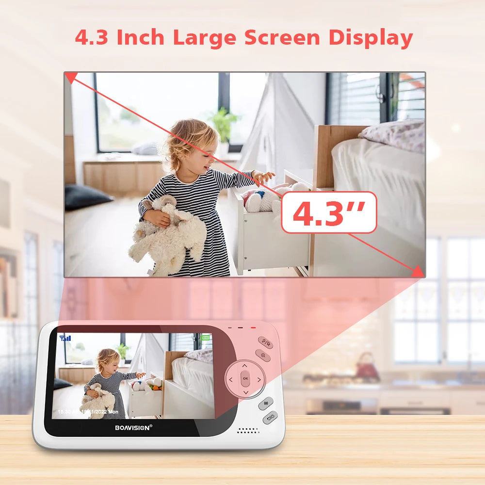 CowLost | 4-3-inch-video-baby-monitor-with-pan-tilt-camera-2-4g-wireless-two-way-audio-night-vision-security-camera-babysitter-vb801 |3