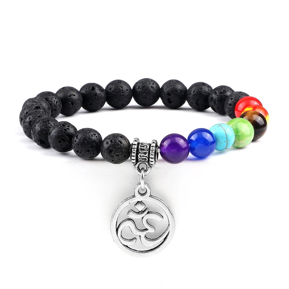 CowLost | badge-pass-holders-mens-natural-volcanic-rock-7-chakra-healing-bracelet |12