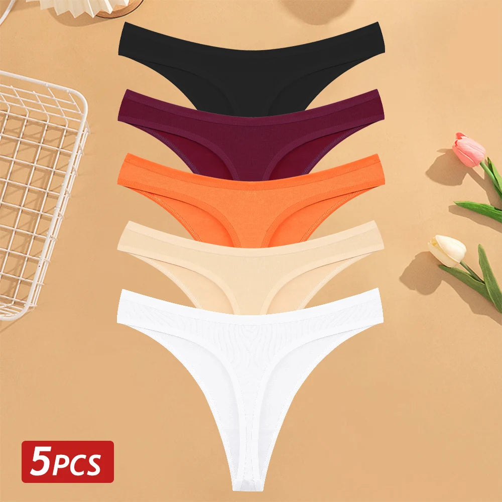 CowLost | activewear-pants-5pcs-women-cotton-solid-color-g-string-panties-set |18