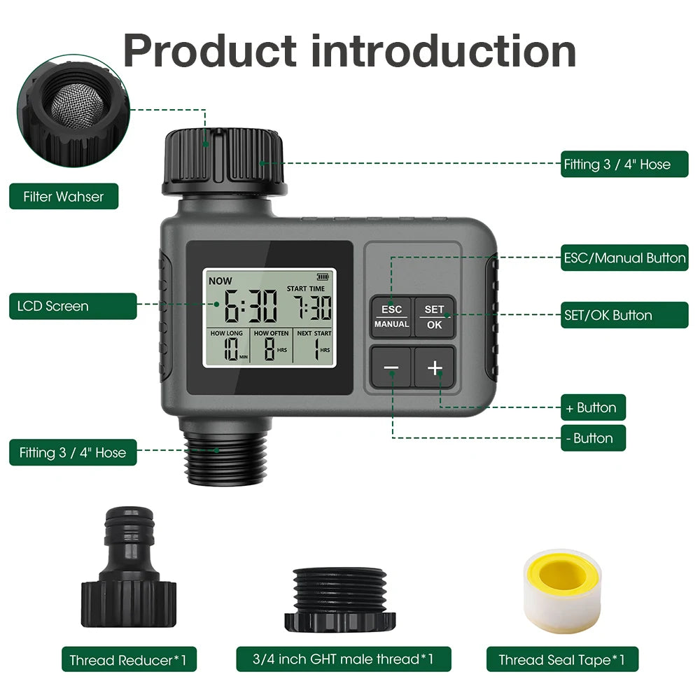 Automatic 1/2/3-Outlet Water Timer with Timing Control for Outdoor Sprinkler