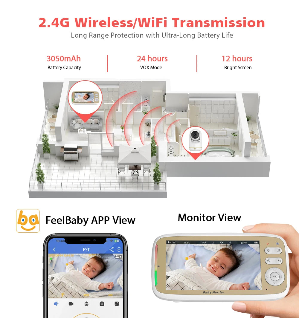 CowLost | 5-wireless-baby-monitor-3x-zoom-ptz-camera-feelbaby-app-and-full-color-ips-lcd-monitor-dual-control-security-camera-babysitter |5