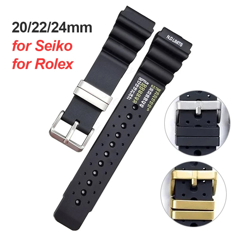 ND Limits Waterproof Rubber Watch Strap 20/22/24mm for Rolex & Seiko