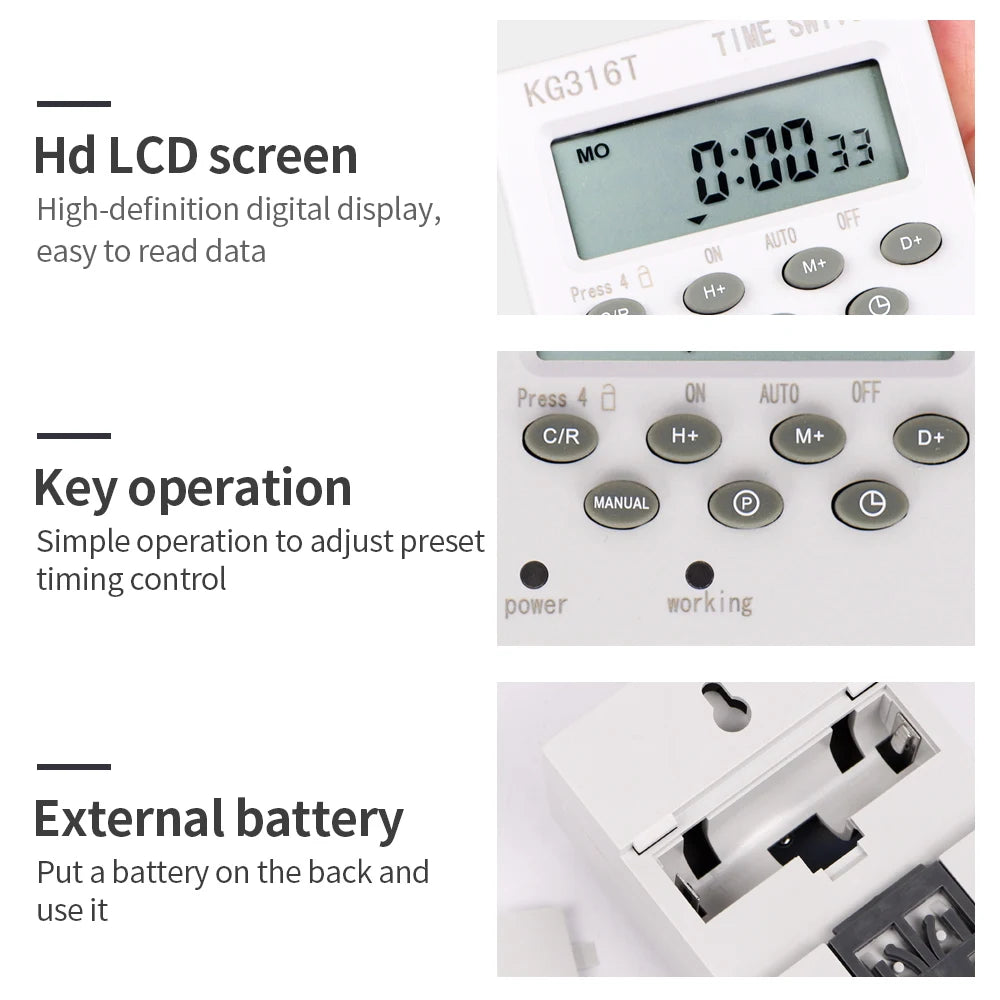 Digital 7-Day Programmable Timer Relay 220V 25/30A with Power Outage Memory