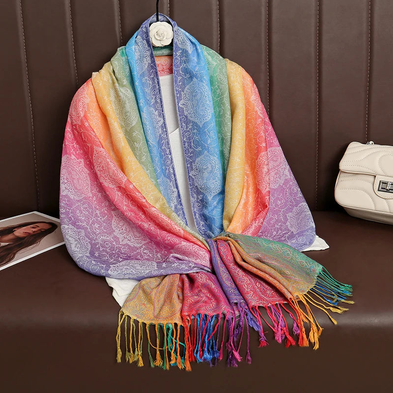 CowLost | rainbow-colors-winter-warm-thick-ethnic-style-jacquard-scarf |18