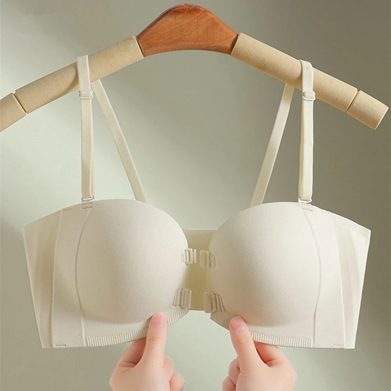 CowLost | product_id-wireless-strapless-front-buckle-push-up-bra-for-women-invisible-anti-slip-small-chest-gathering |1