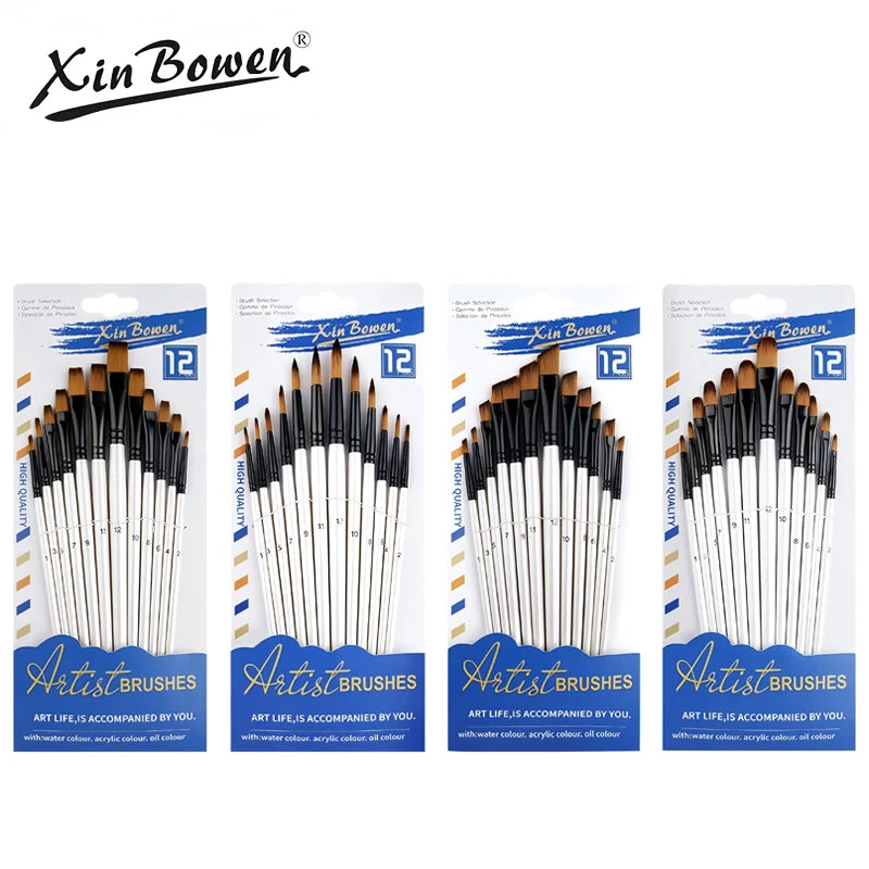 12-Piece Nylon Bristle Brushes Set for Beginners