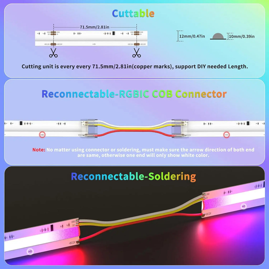 5M WS2811 RGBIC COB LED Strip, Individually Addressable, 160 or 576 LEDs/M, Flexible TV Backlight & Room Decoration