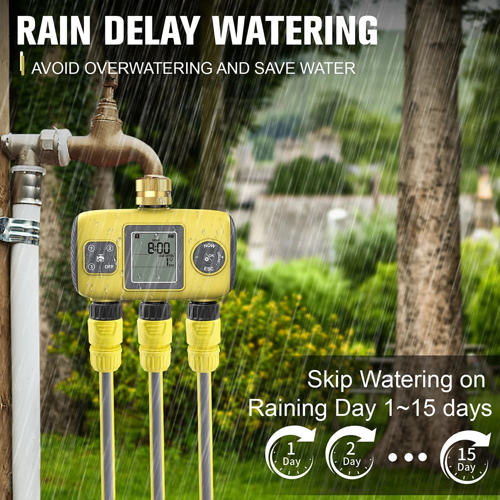 Automatic 1/2/3-Outlet Water Timer with Timing Control for Outdoor Sprinkler