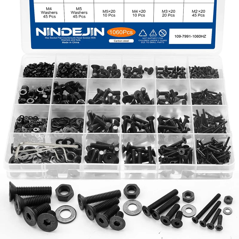 1060pcs M2 M3 M4 M5 Hex Socket Screw Set Carbon Steel