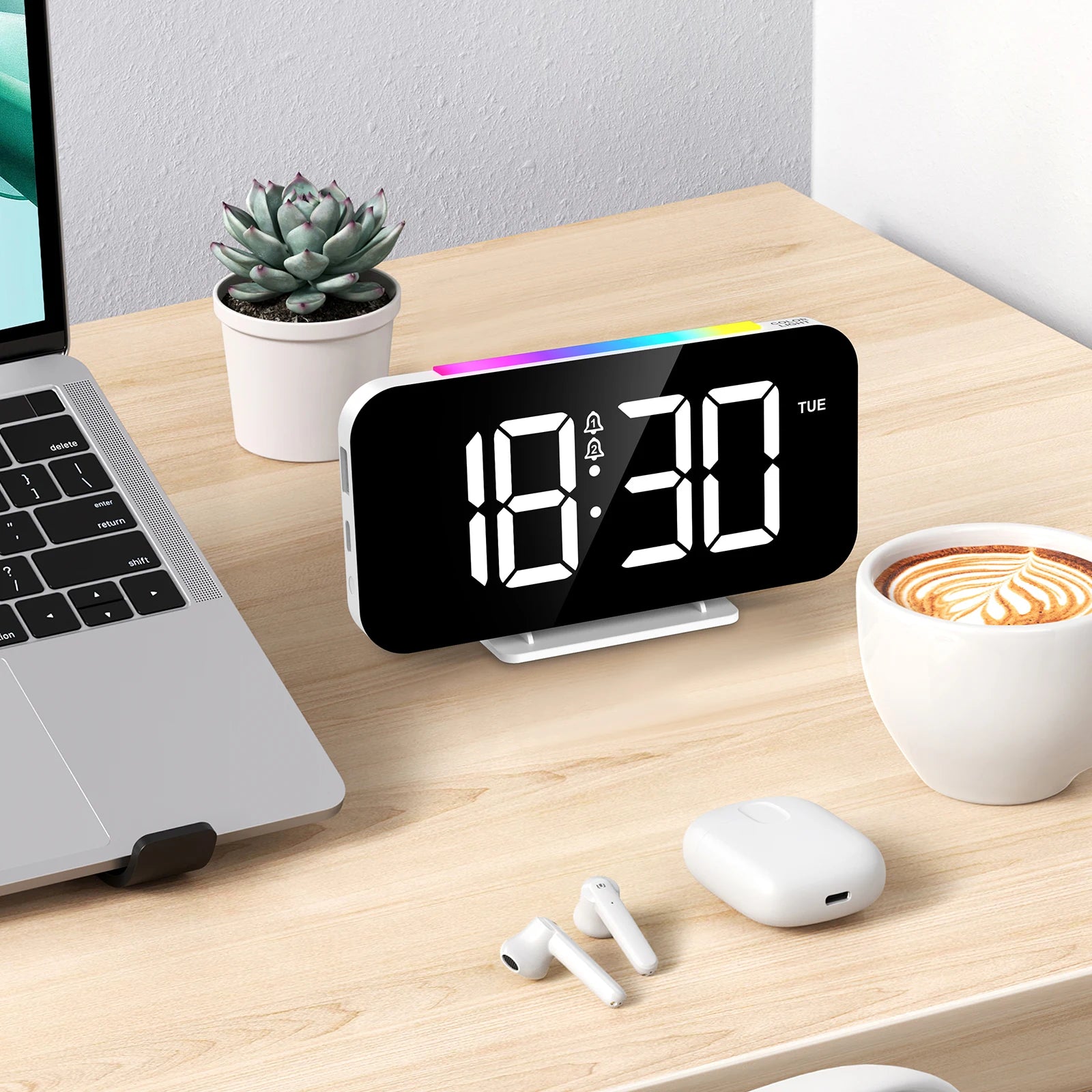 ORIA Digital Alarm Clock Large LED Display with 10 Color Night Light and Dual Alarms for Bedroom Office