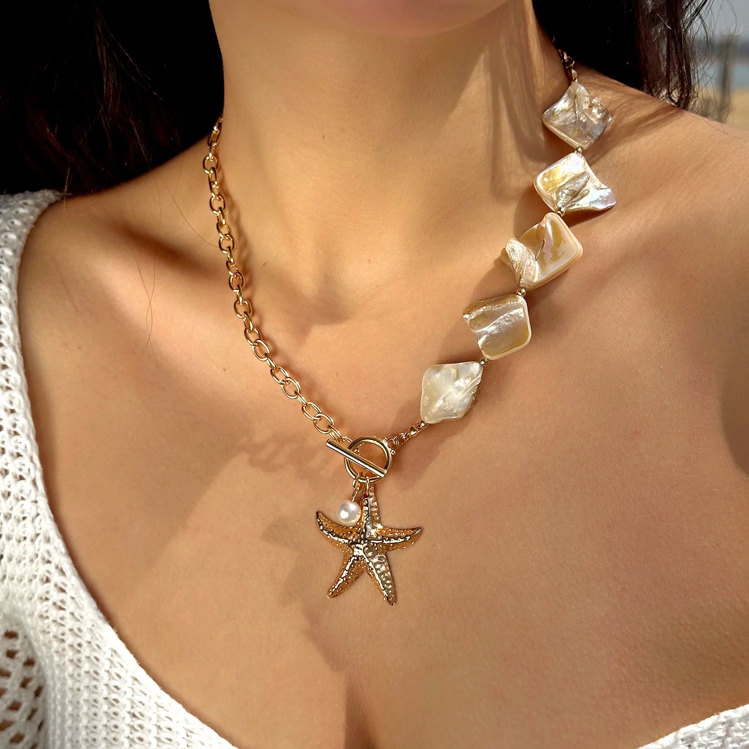 CowLost | bohemia-shell-conch-pendant-necklace-for-women-girl-trendy-starfish-beaded-chain-necklaces-ocean-series-vacation-beach-jewelry |5