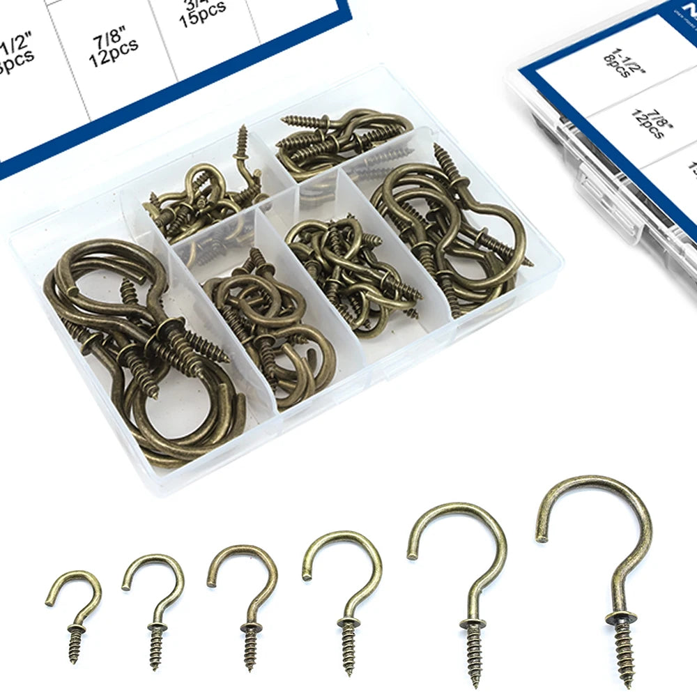 CowLost | nindejin-66pcs-heavy-duty-screw-hooks-kit-carbon-steel |1