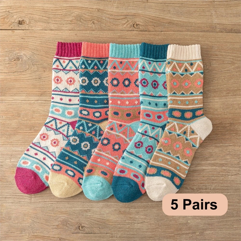 CowLost | sporting-goods-5-pairs-thick-winter-warm-unisex-socks-retro-style |1