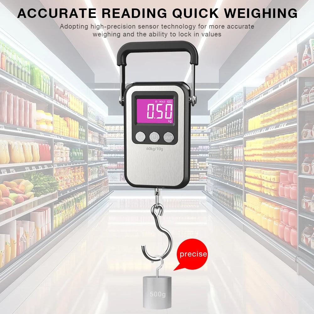 JUANJUAN 60kg/10g Portable Digital Hanging Scale LCD Rechargeable for Luggage & Fishing