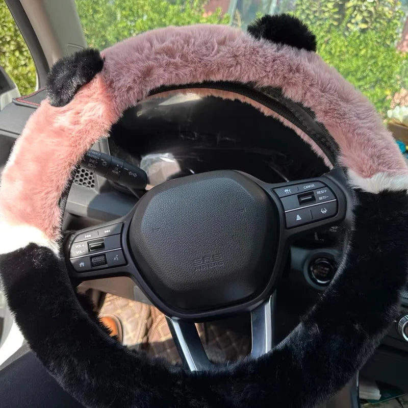 CowLost | winter-warm-plush-car-steering-wheel-cover-with-cute-panda-ears |2