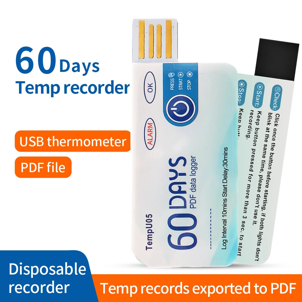 10PCS USB TempU05 Temperature Logger 60/90 Days Disposable PDF Report Cold-Chain Monitor