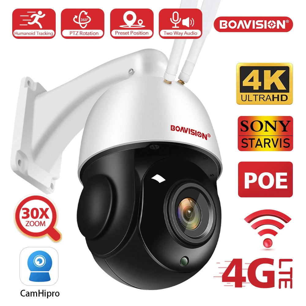 CowLost | outdoor-ip-camera-8mp-5mp-4g-sim-card-wifi-poe-ai-auto-tracking-30x-zoom-ptz-speed-dome-two-way-audio-ir-80m-surveillance-camera |1
