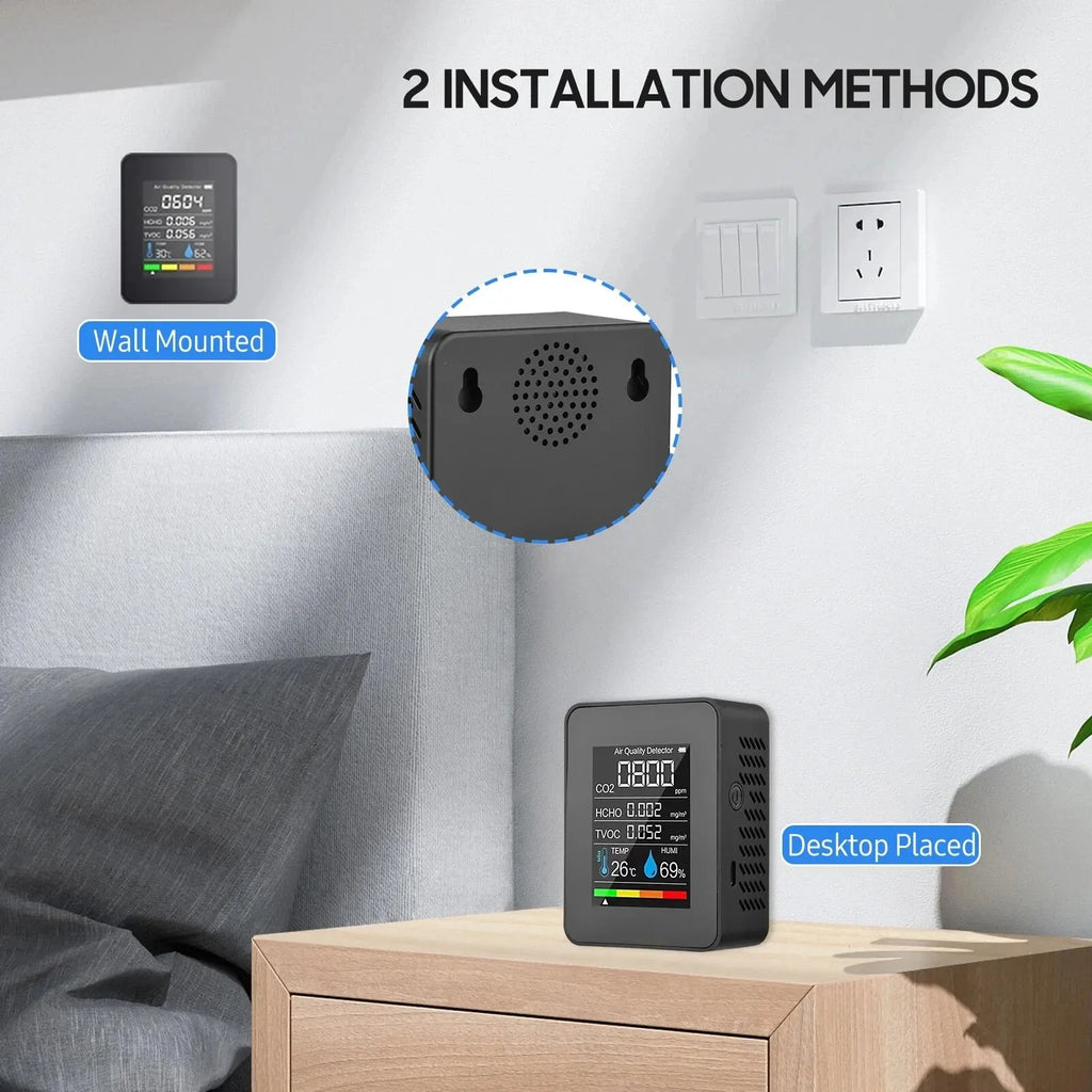 CowLost | homefish-5in1-temperature-humidity-tester-co2-meter-digital-carbon-dioxide-tvoc-hcho-detector-air-quality-monitor |9