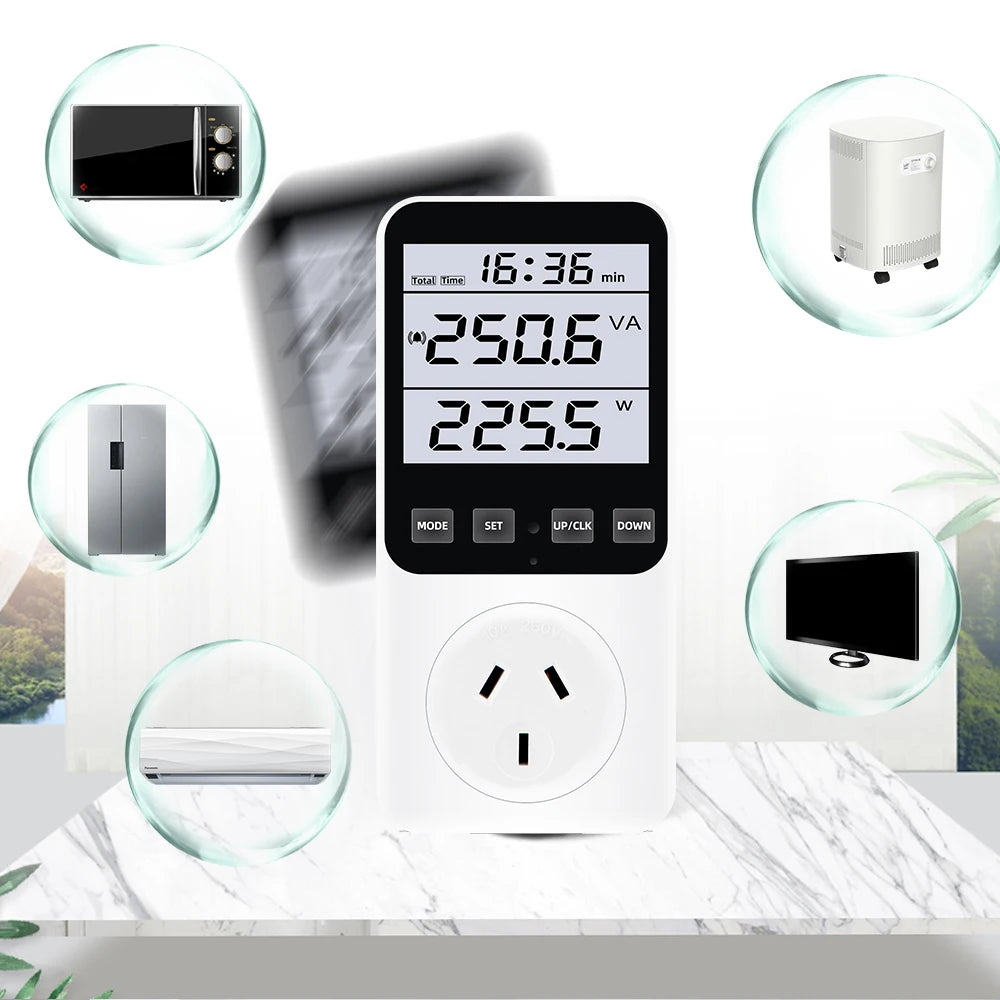 Digital Wattmeter AC Power Meter Socket Analyzer 220V EU Plug Energy Voltmeter Ammeter Electricity Cost Monitor
