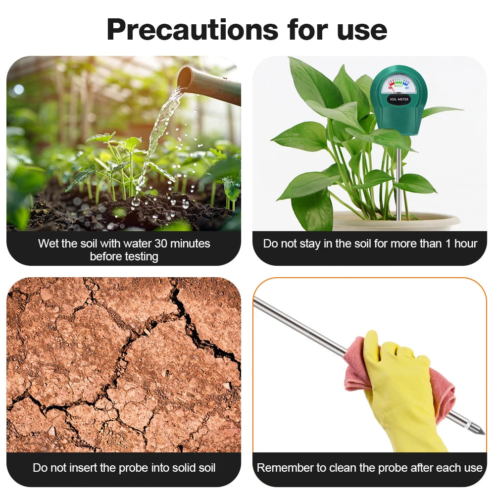Handheld Soil PH, Moisture & Fertility Meter with Metal Probe No Batteries Needed