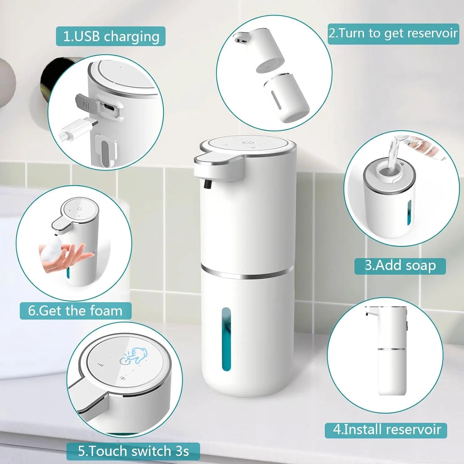 CowLost | product_id-homefish-380ml-touchless-usb-rechargeable-automatic-foaming-soap-dispenser-with-4-foam-levels |10