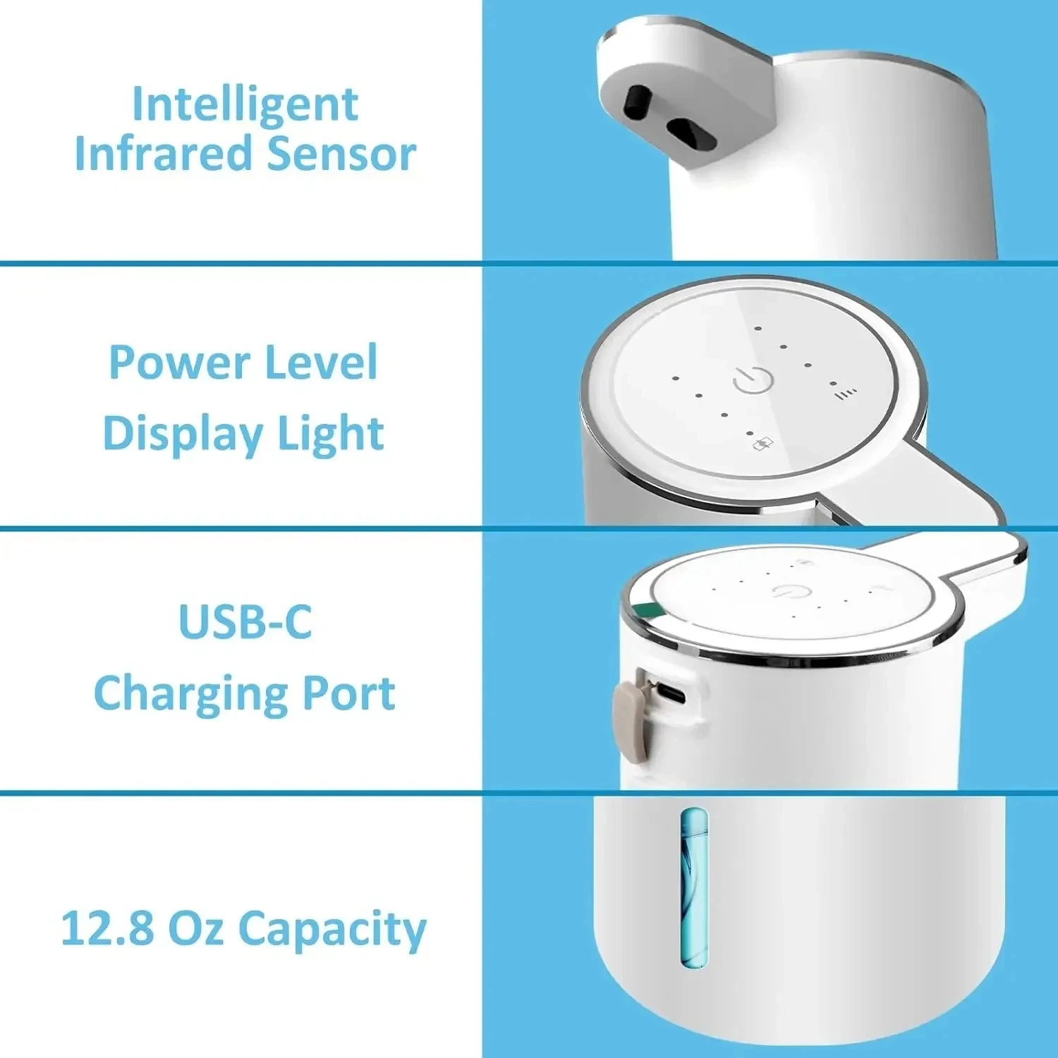 CowLost | product_id-homefish-380ml-touchless-usb-rechargeable-automatic-foaming-soap-dispenser-with-4-foam-levels |1