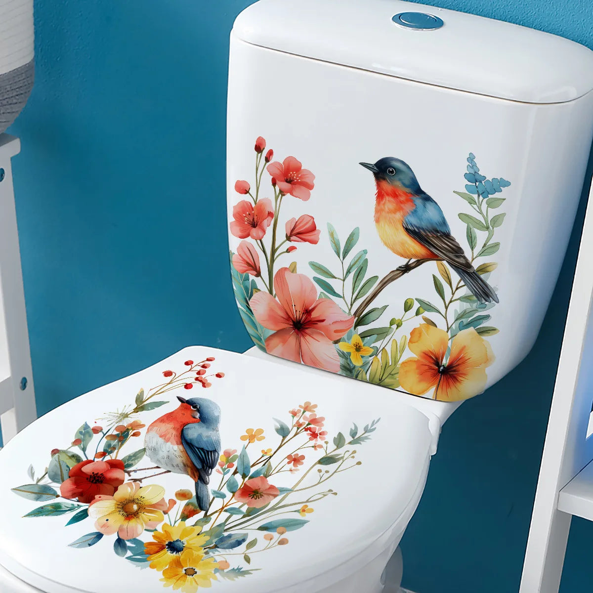CowLost | 2pcs-diy-bathroom-sticker-bird-flower-design-for-bathroom |8