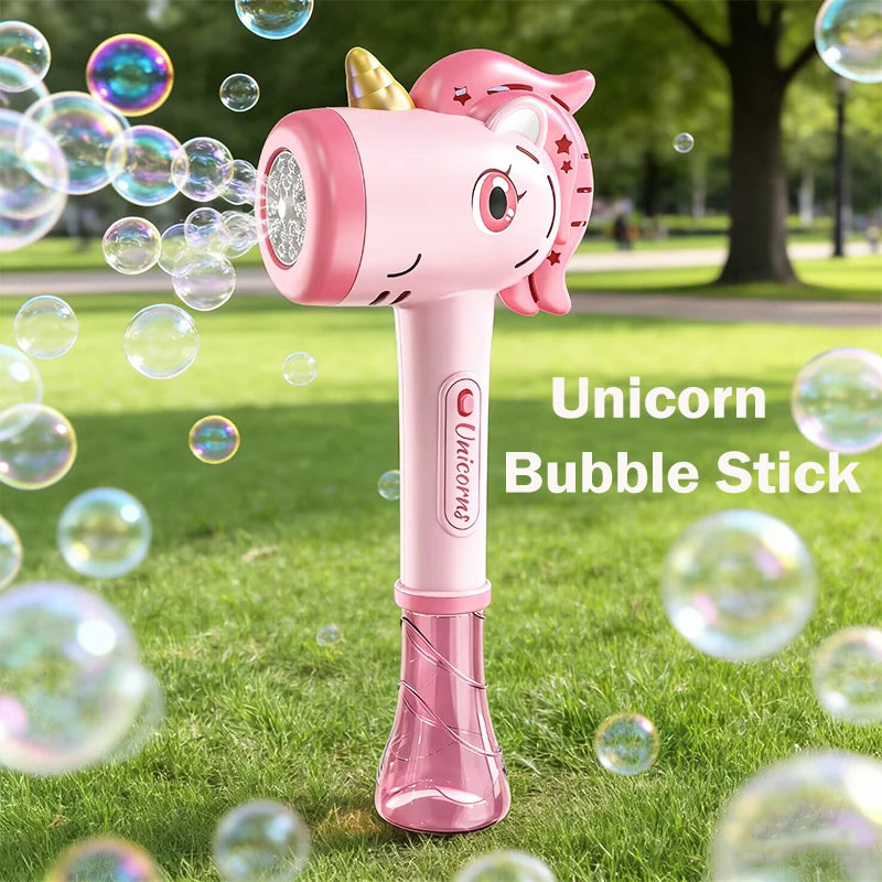 Cartoon Unicorn Automatic Bubble Machine Handheld Bubble Gun with Lights Outdoor Toy