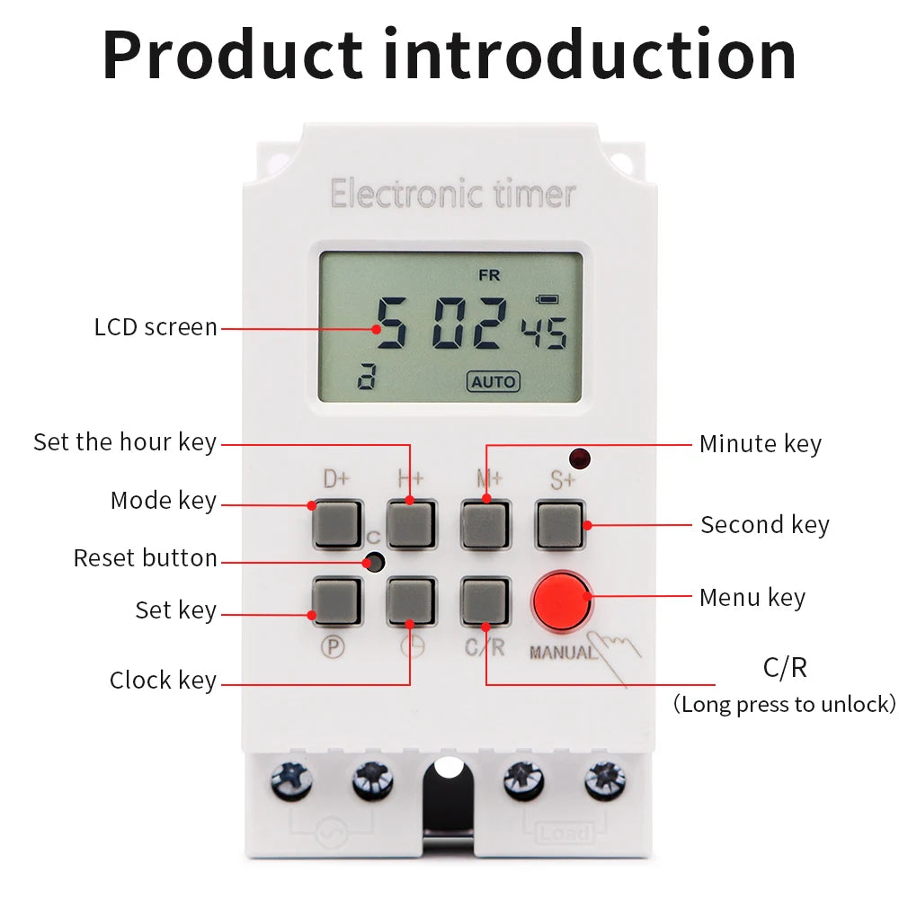 Digital 7-Day Programmable Timer Relay 220V 25/30A with Power Outage Memory