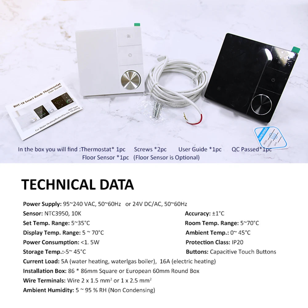 Tuya WiFi BHT-18 Matter Smart Electric Heating Thermostat with Week Programming and AI Control