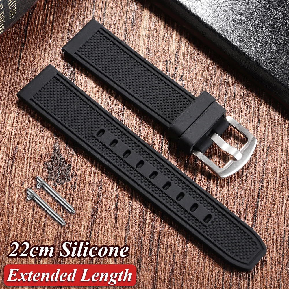 Extended Length Silicone Watchbands 22mm for Samsung Galaxy Watch & Seiko Men Sport