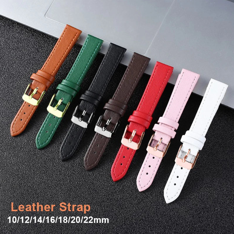 Ultra-Thin Leather Watch Strap Band 10-22mm Red White Black Wristwatch Bracelet