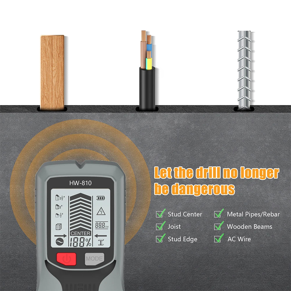 Handheld 6-in-1 Metal Detector Wall Stud Finder Digital Scanner with LCD Display