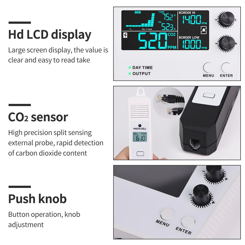 JUANJUAN CO2 Controller with LCD Display 0-5000ppm Carbon Dioxide Regulator for Greenhouse Air Quality Monitoring