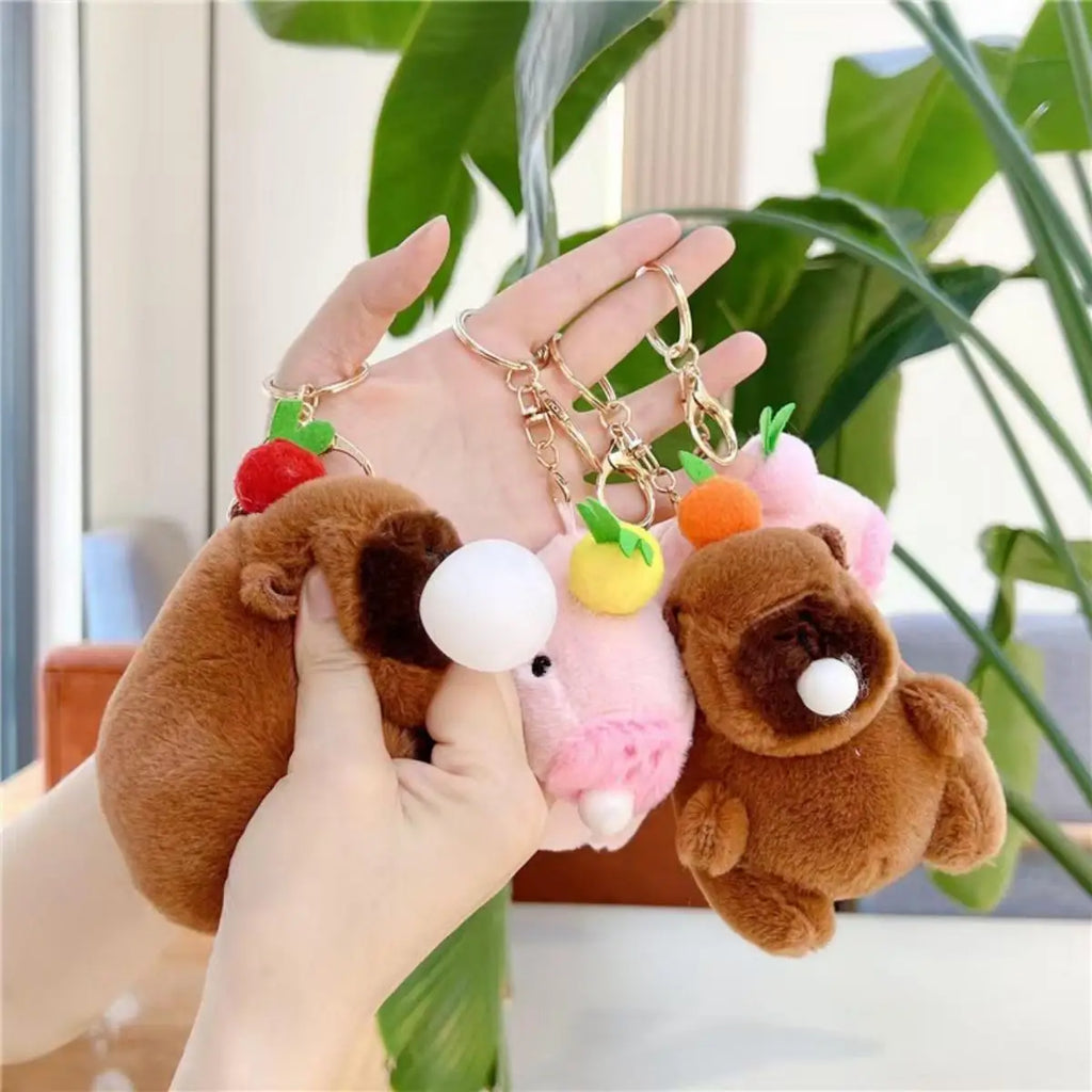 CowLost | baseball-caps-capybara-plush-keychain-soft-stress-relief-toy-squeeze-bag-pendant |1