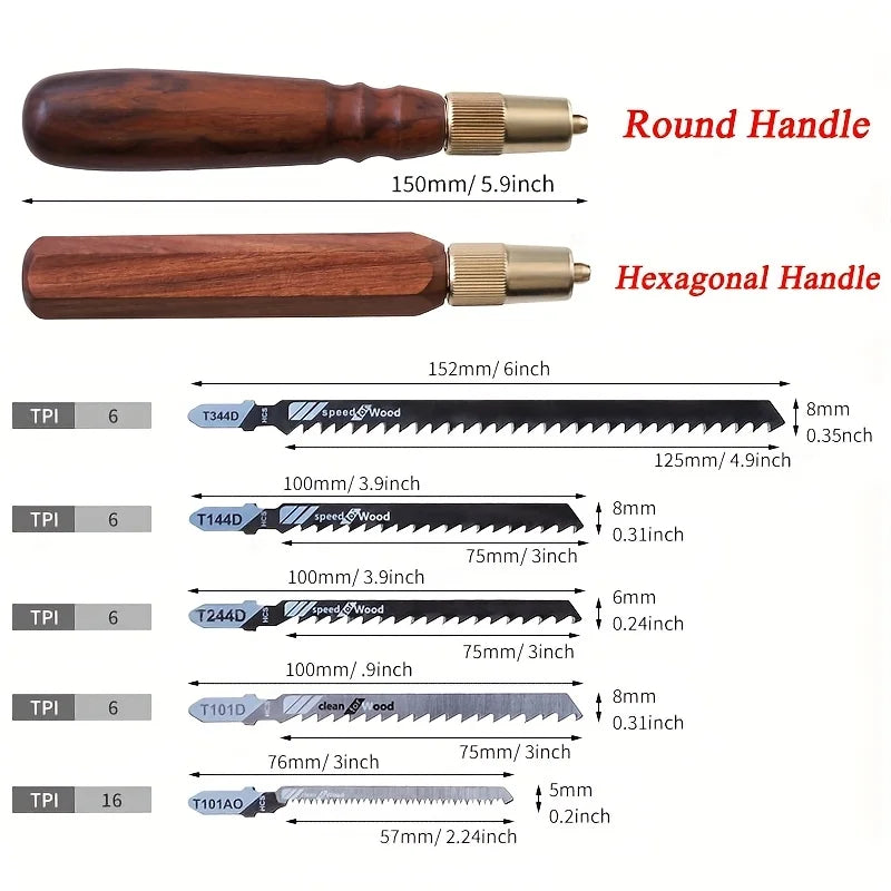 CowLost | 1-set-mini-detachable-hand-saw-round-hexagonal-wooden-handle-high-carbon-steel-handheld-saw-with-5-saw-blades-for-woodworking |6