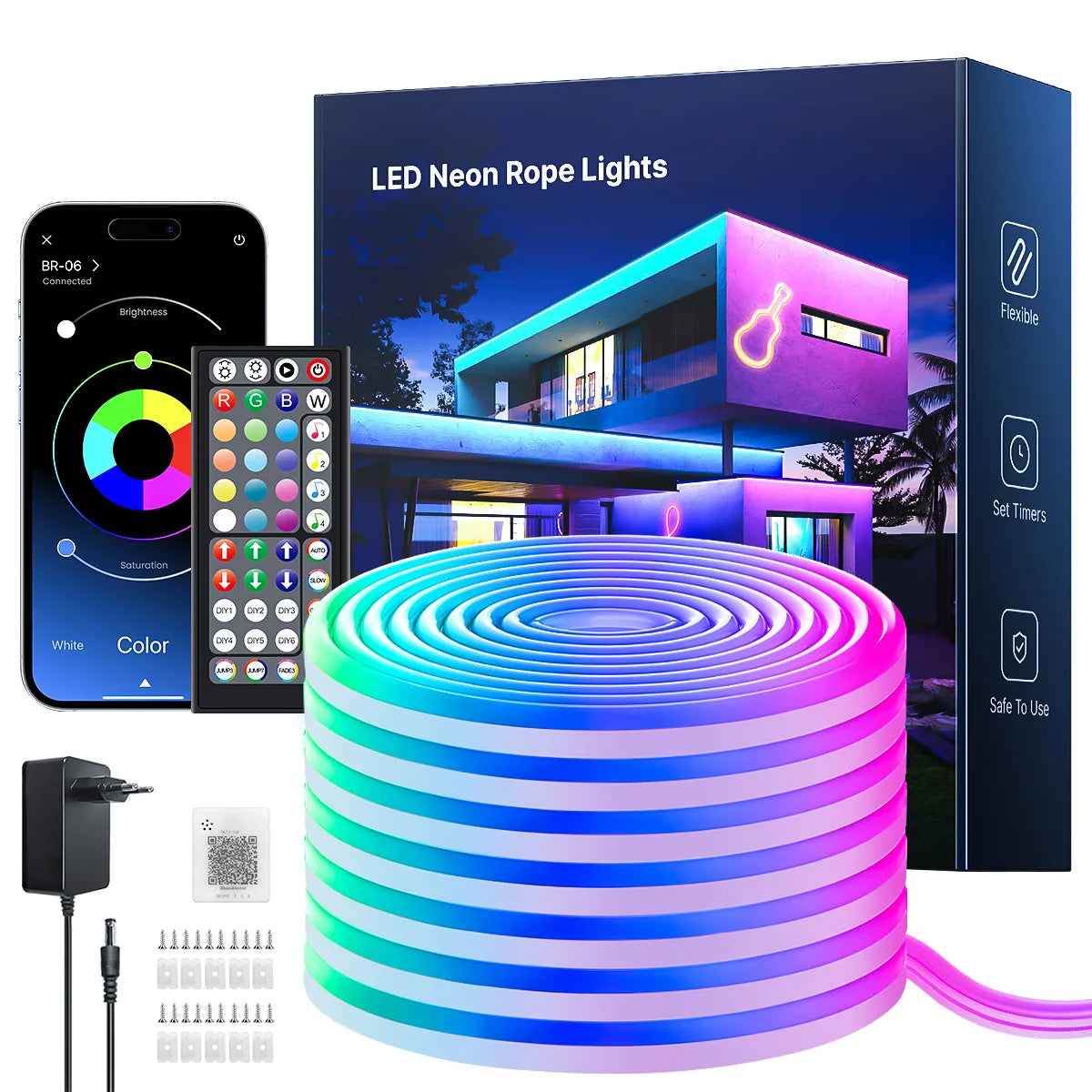 Mexllex RGB LED Neon Rope Lights, Music Sync, App & Remote Control, Waterproof Indoor Outdoor
