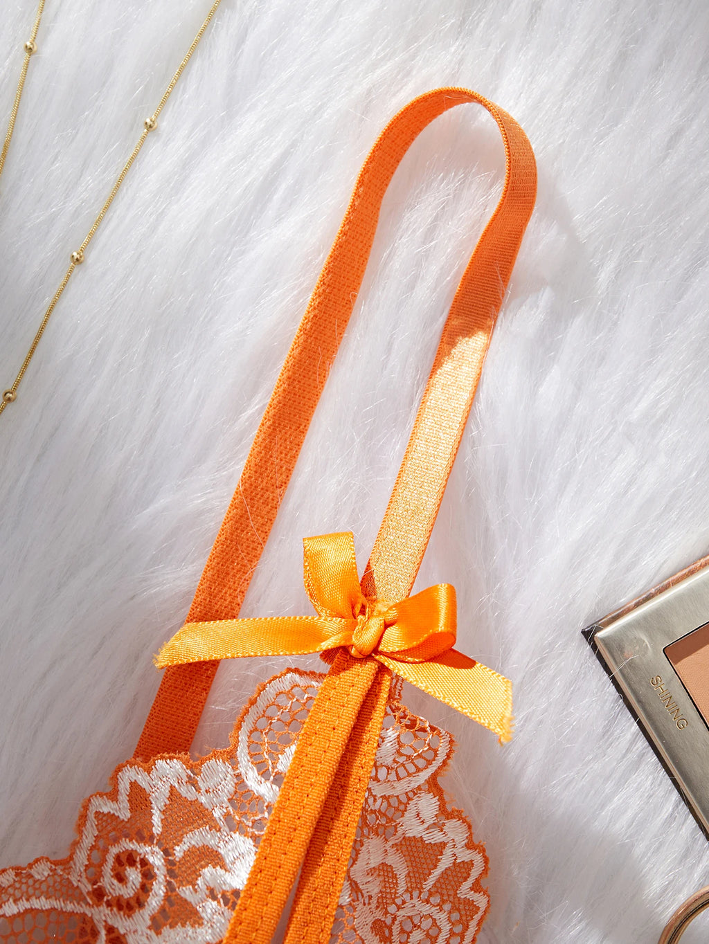 CowLost | orange-lace-contrast-sexy-lingerie-for-women-open-chest-bra-thongs-sets |5