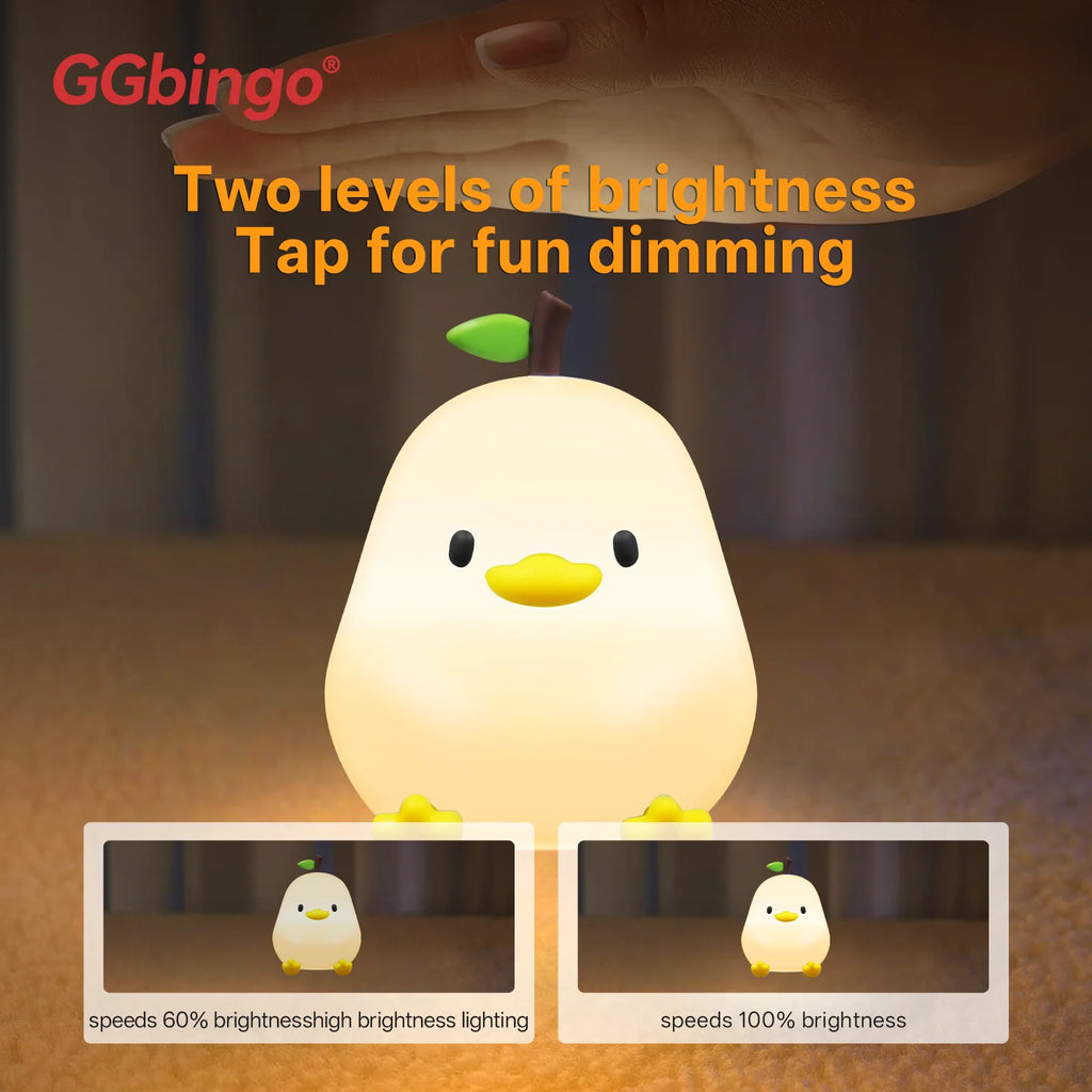 CowLost | product_id-pear-usb-rechargeable-7-color-dimmable-touch-silicone-pat-duck-night-light |3