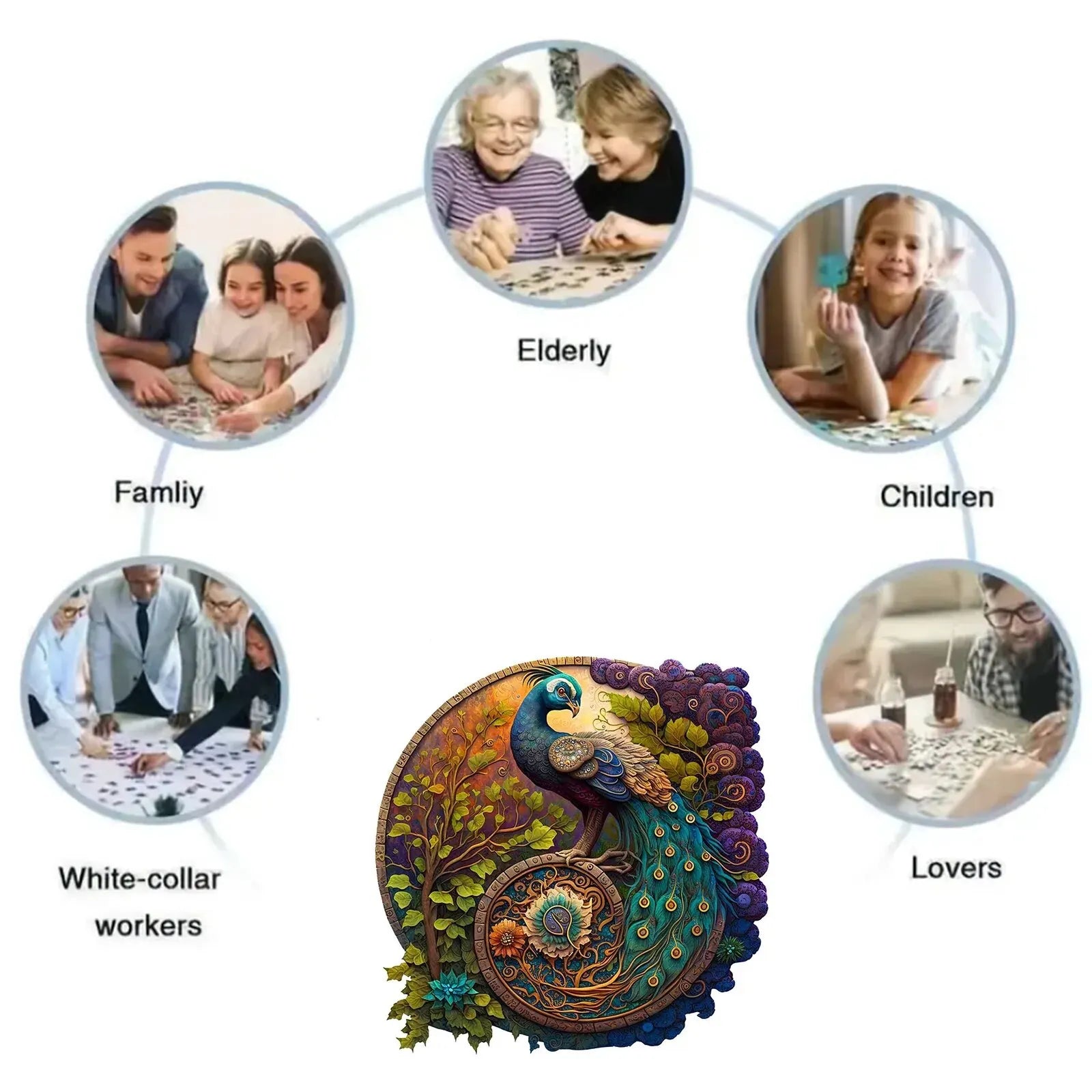 CowLost | product_id-round-peacock-wooden-animal-jigsaw-puzzle-gift-for-adults |4