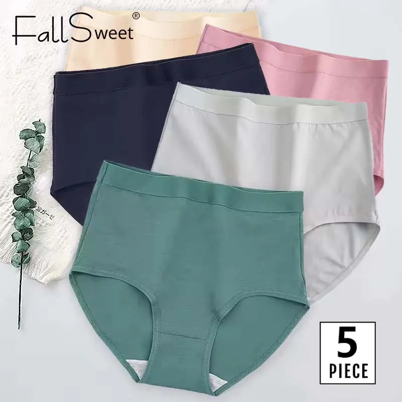 CowLost | product_id-fallsweet-womens-high-waist-cotton-plus-size-briefs-5-pack-m-xxxl |1