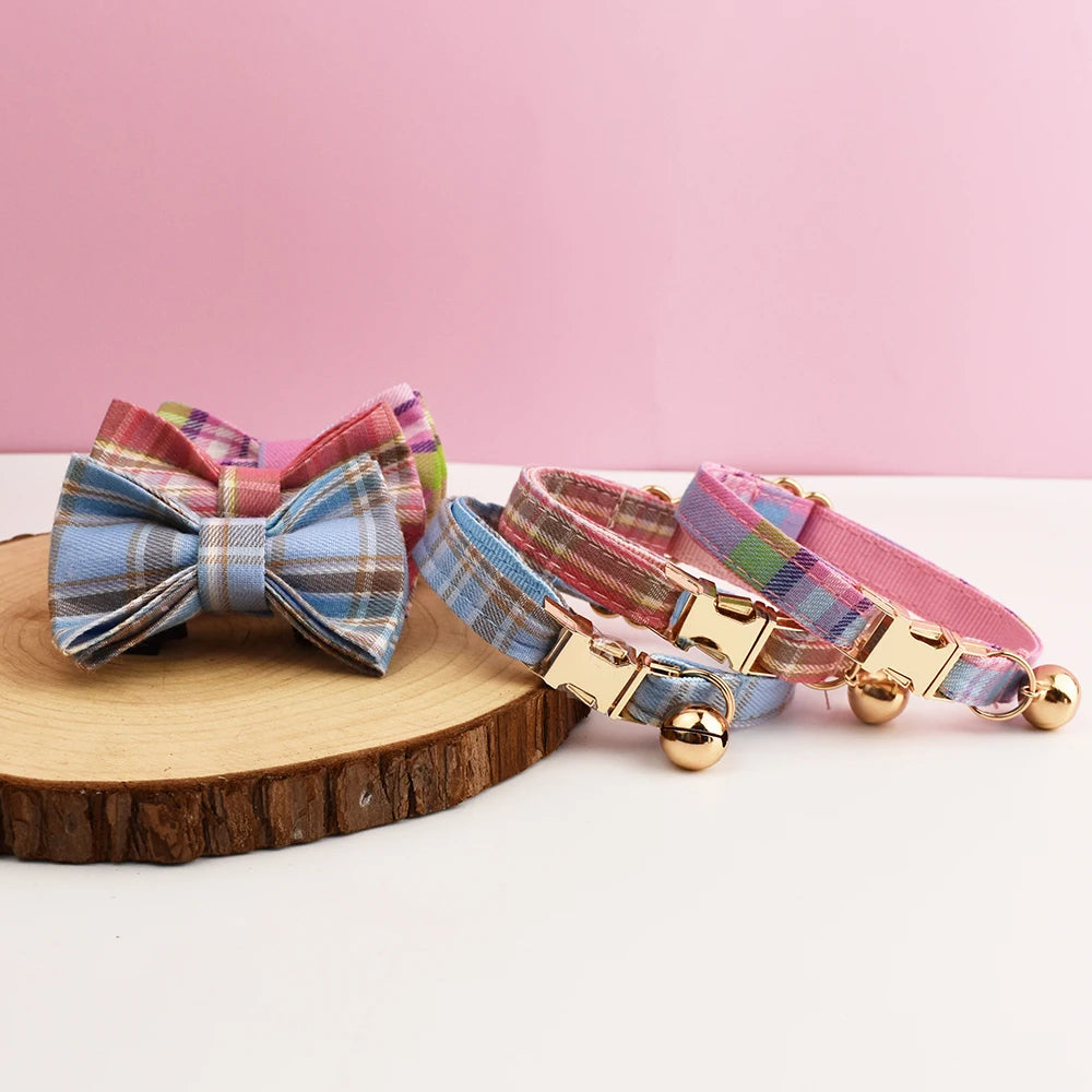 CowLost | cat-furniture-adjustable-plaid-cat-collar-with-bowknot-and-bell |1