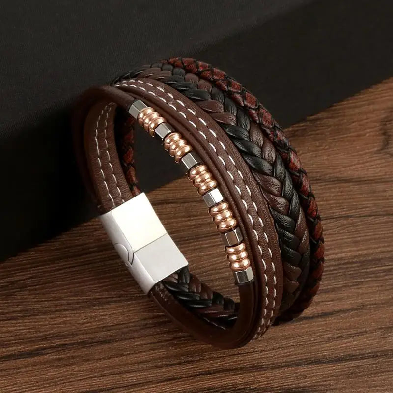 CowLost | badge-pass-holders-jiayiqi-stainless-steel-and-leather-bangle-bracelet-for-men |12